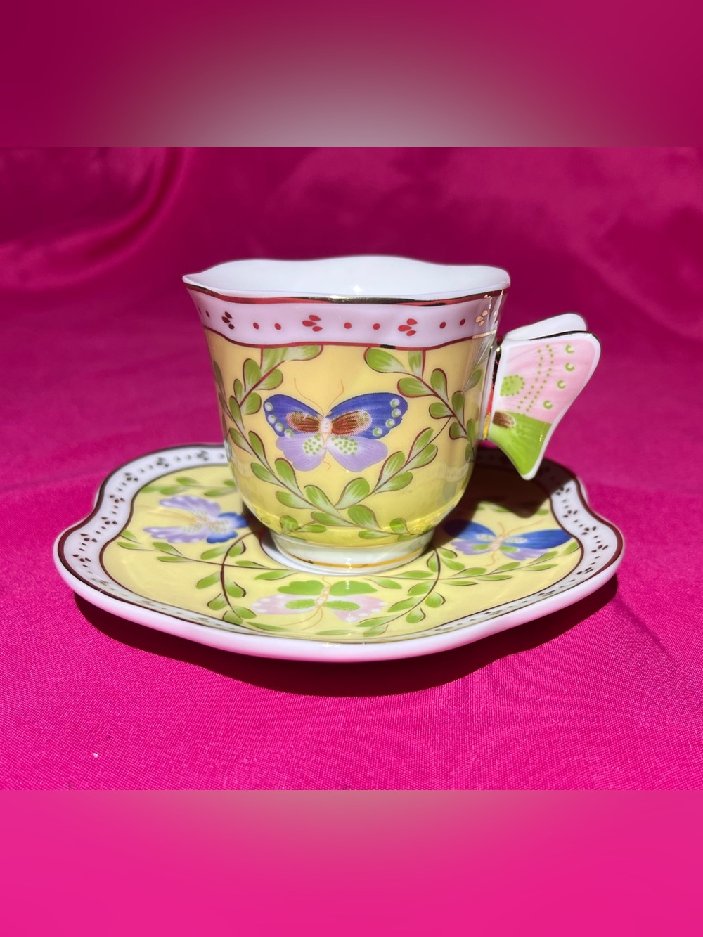 Formalities by Baum Bros Hand -Painted Butterfly Floral Teacup and Saucer